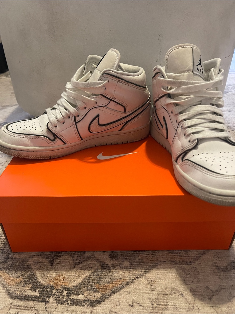 Nike White and Black/Iridescent Outlined Air Jordan 1 Mid